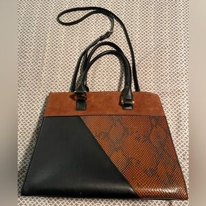 White House Black Market Large Top Handle Tote Suede Snake Skin Vegan Leather